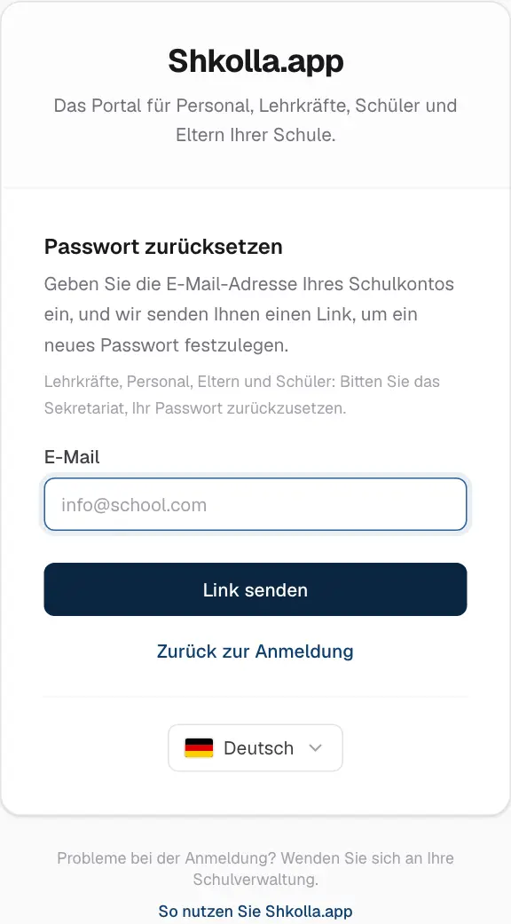 Einen Link zum Zurücksetzen anfordern.