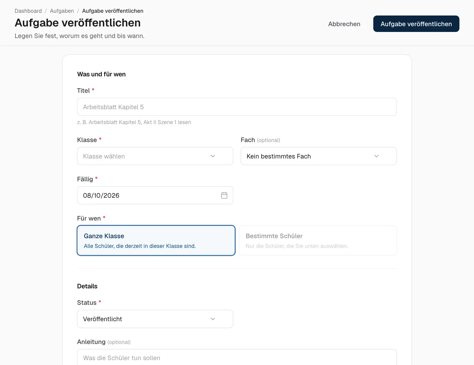 Eine Aufgabe stellen.