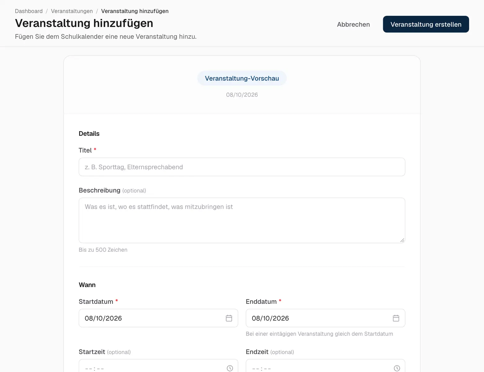 Eine Veranstaltung anlegen.