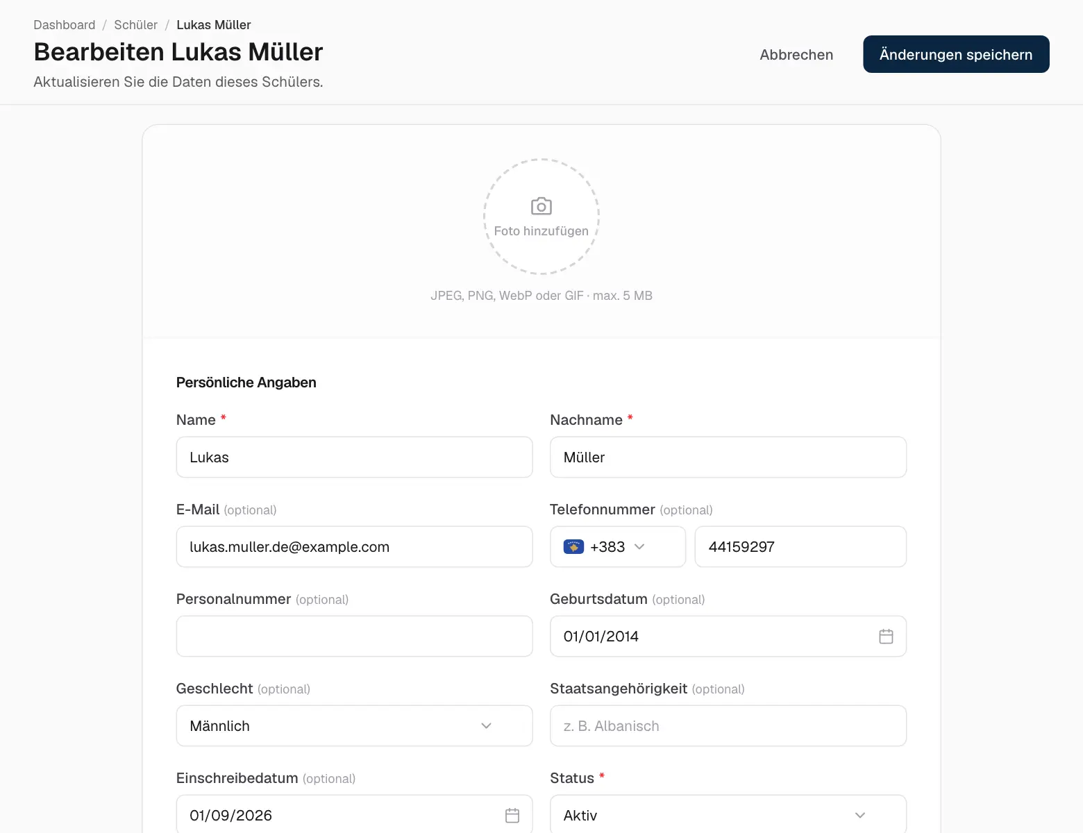 Einen Schüler bearbeiten.