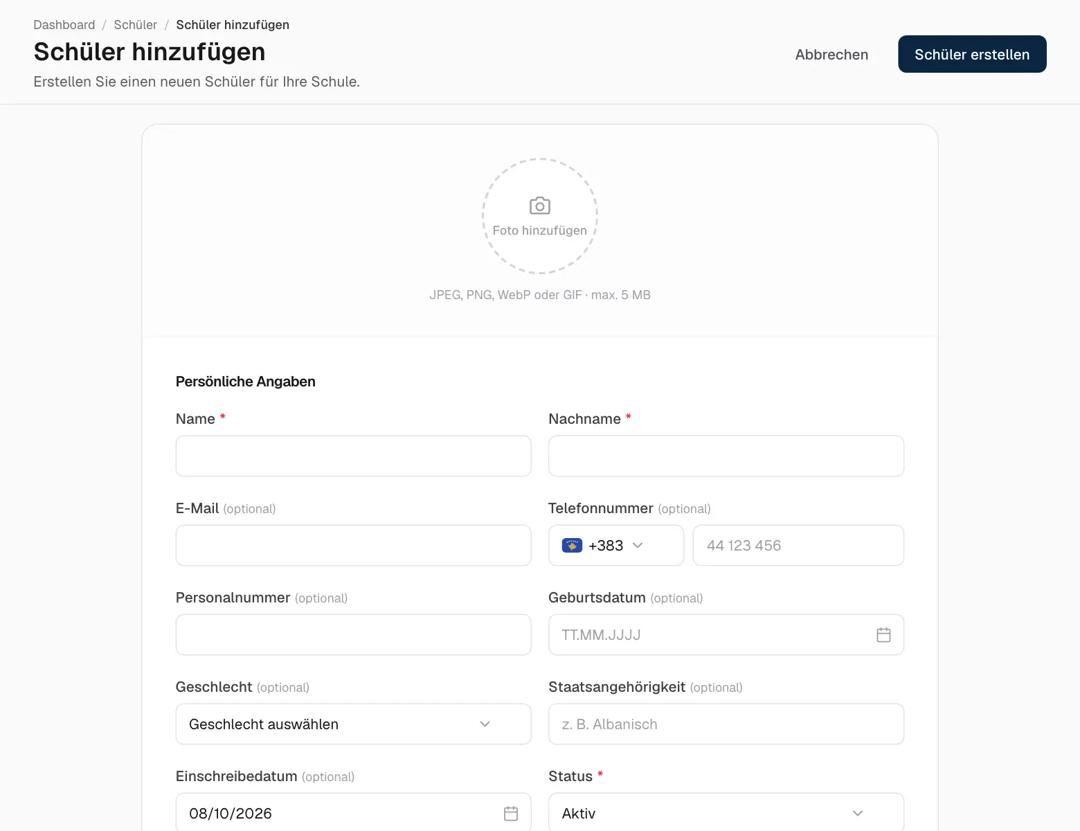 Einen Schüler anlegen.