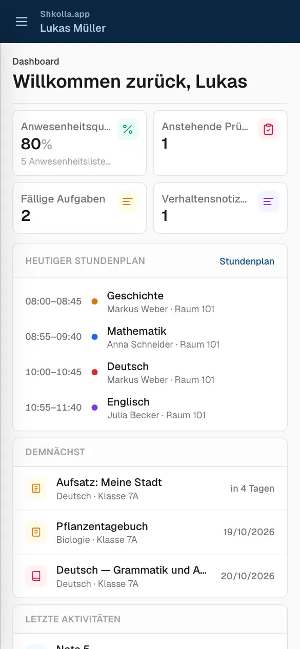 Shkolla.app auf dem Smartphone.