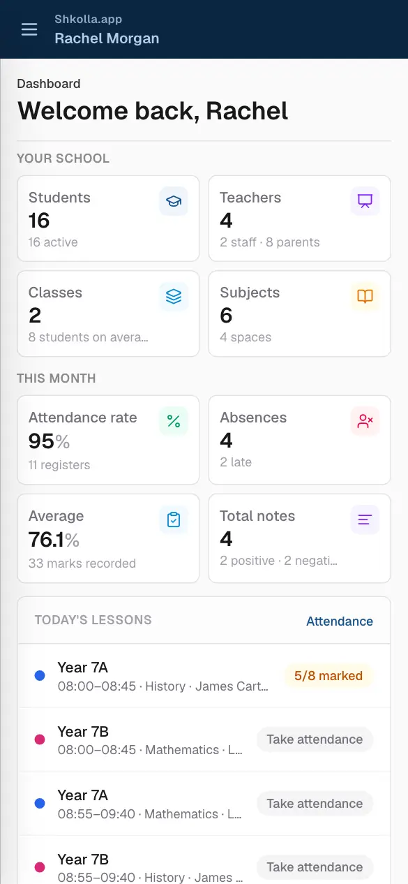 Shkolla.app on a phone.