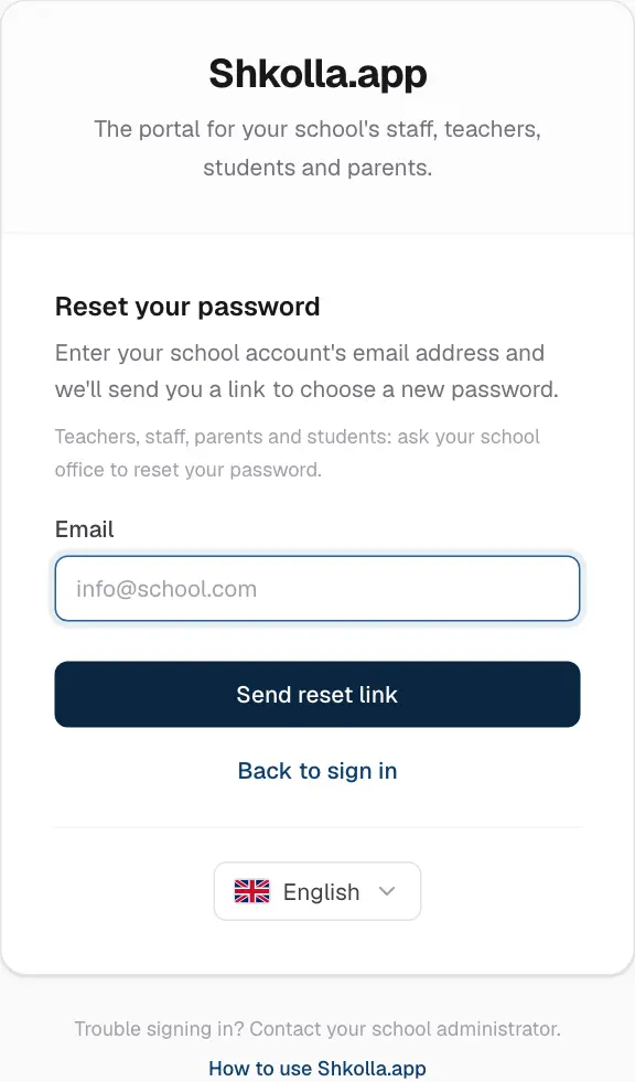 Asking for a reset link.