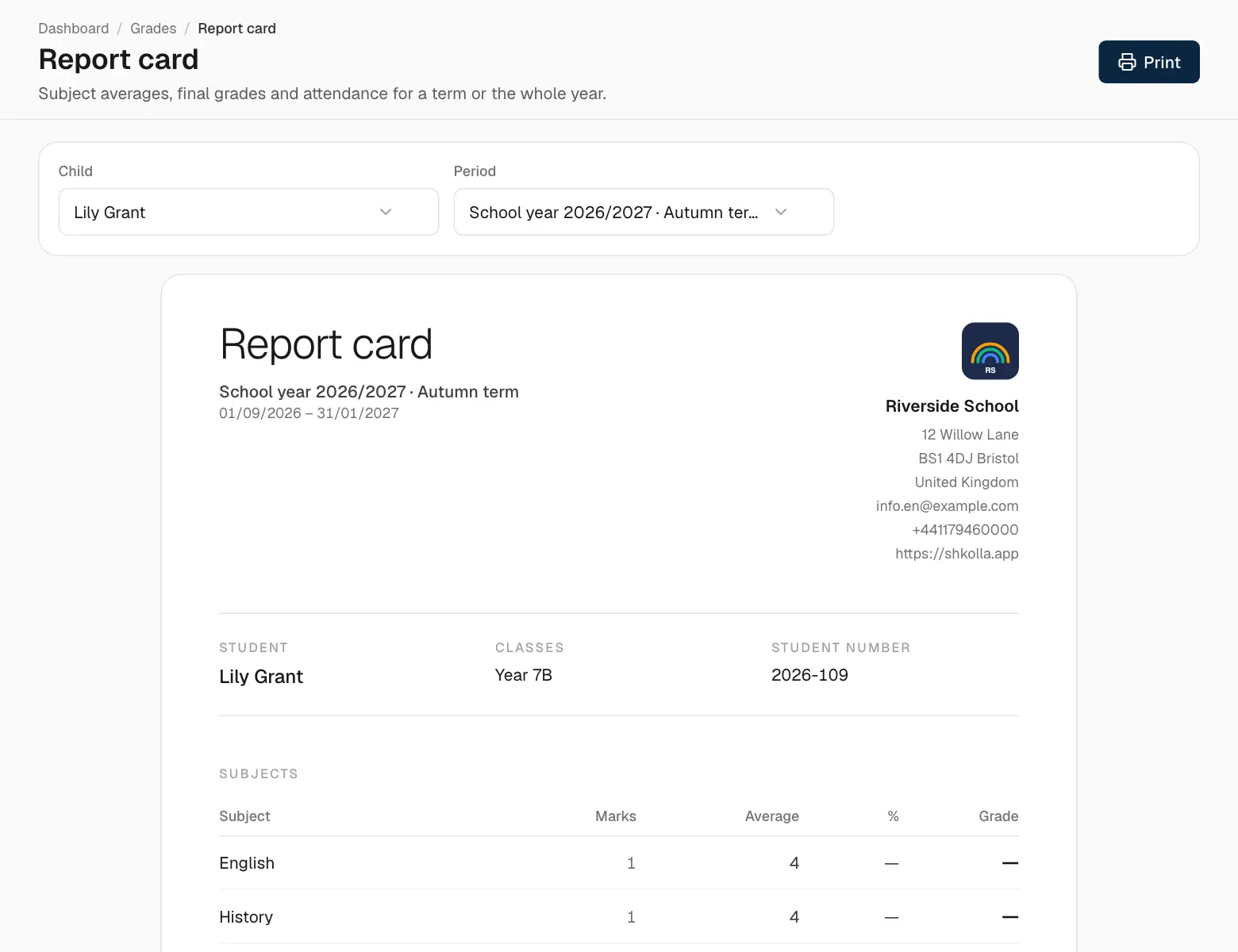 A report card.