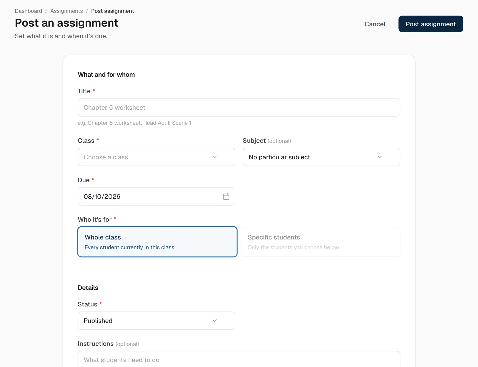 Posting an assignment.