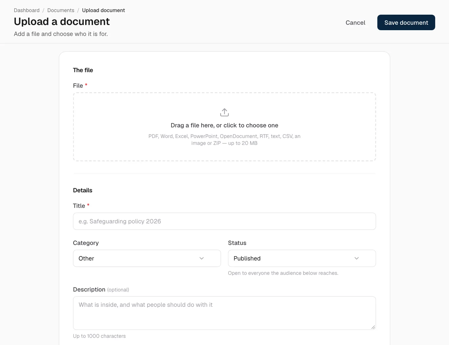 Uploading a document.