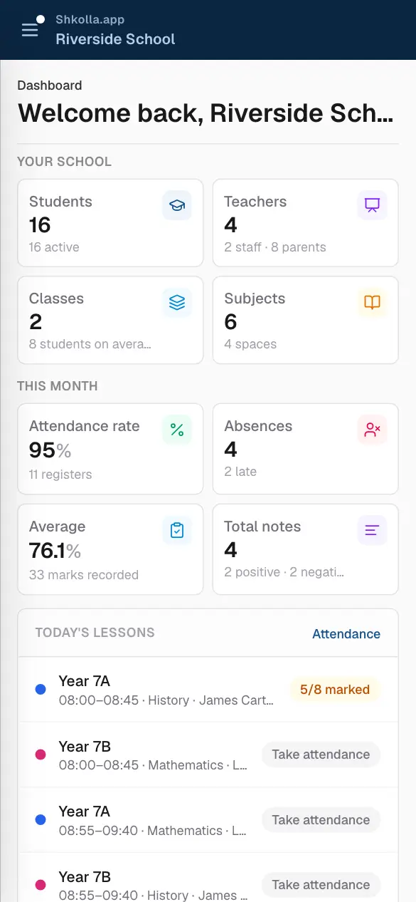 Shkolla.app on a phone.