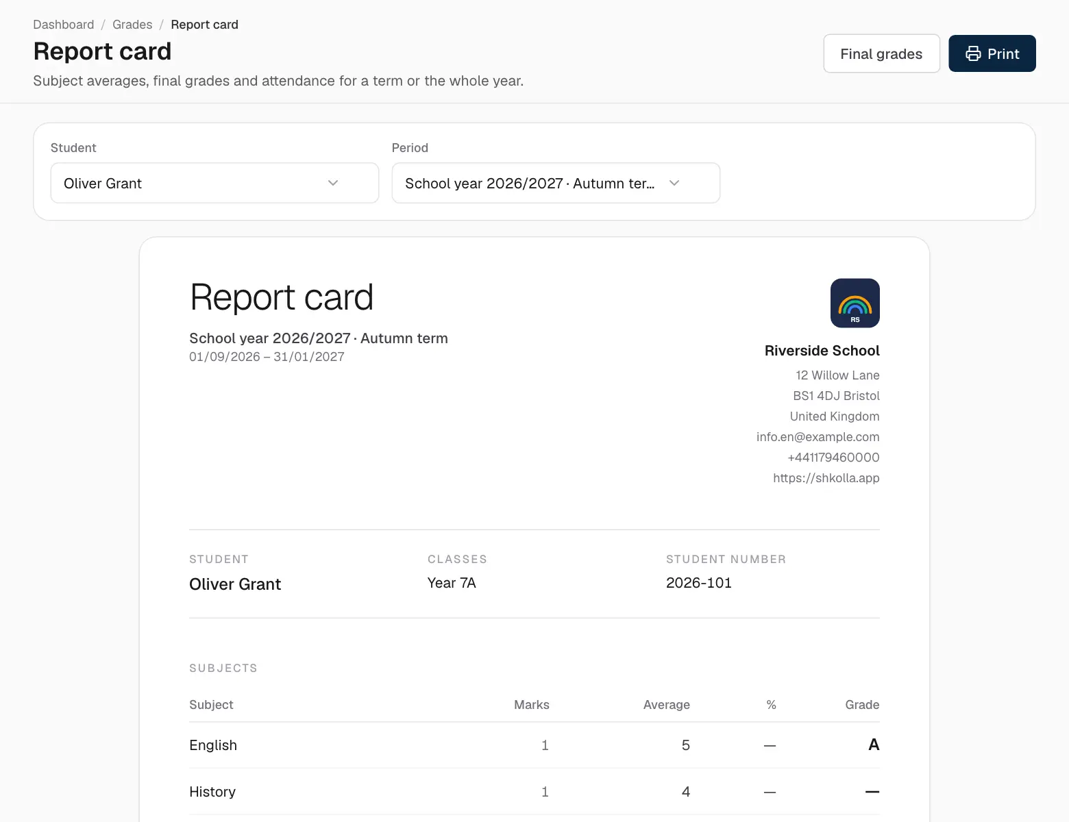 A report card.