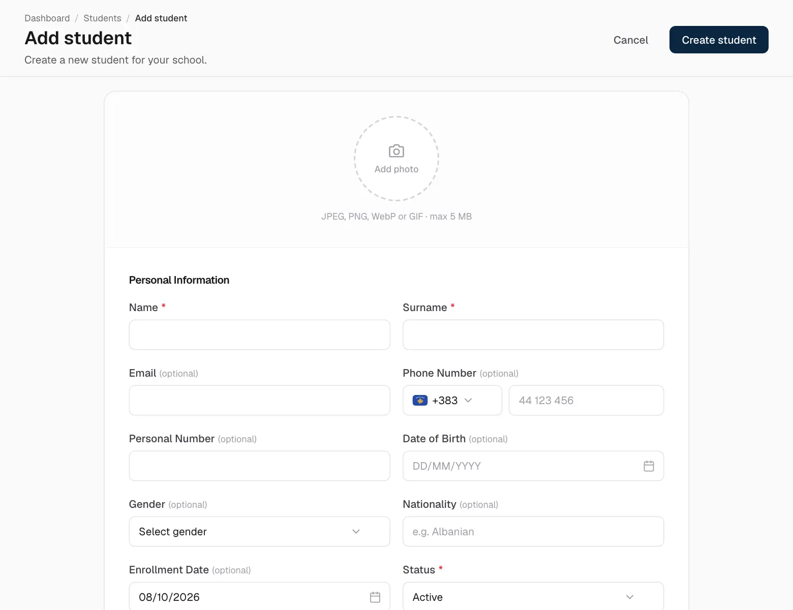 Adding a student.