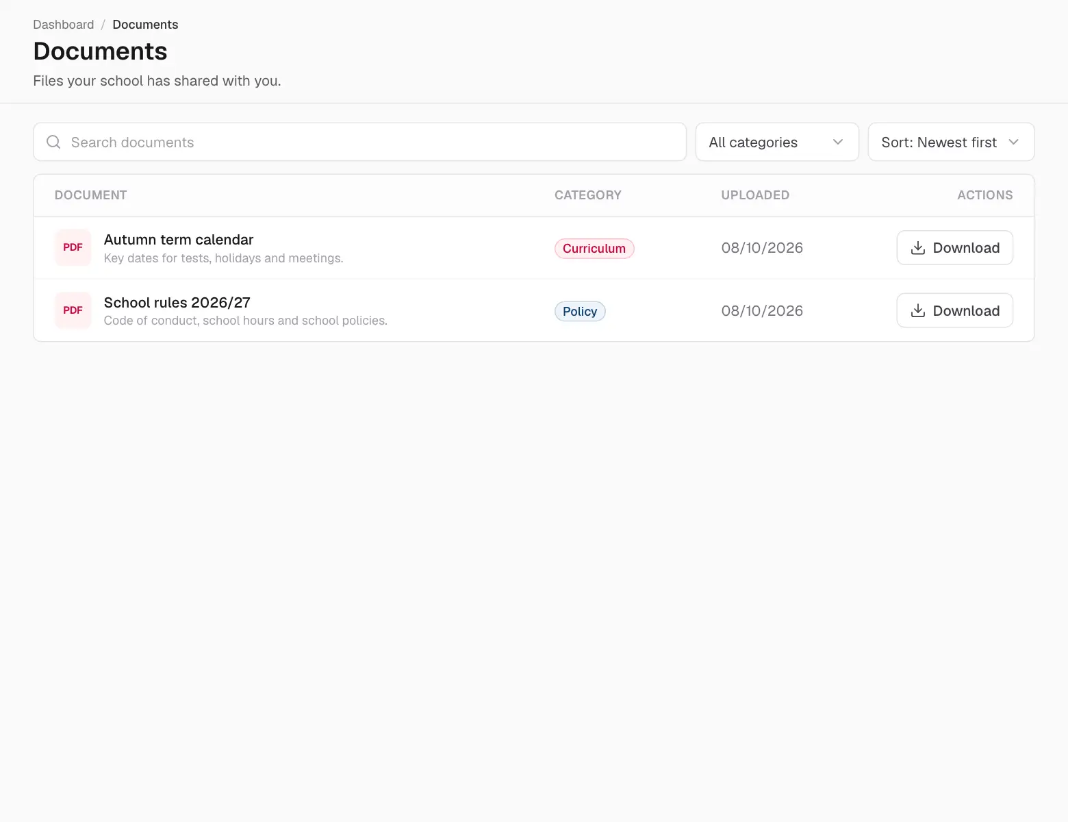 Documents shared with you.