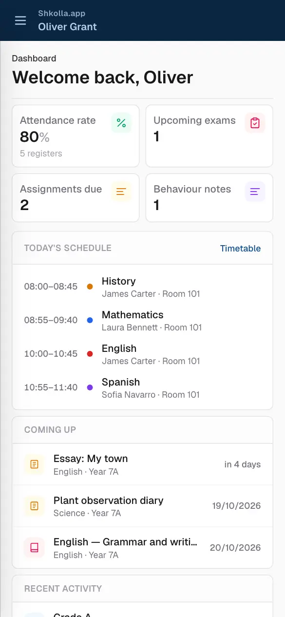 Shkolla.app on a phone.