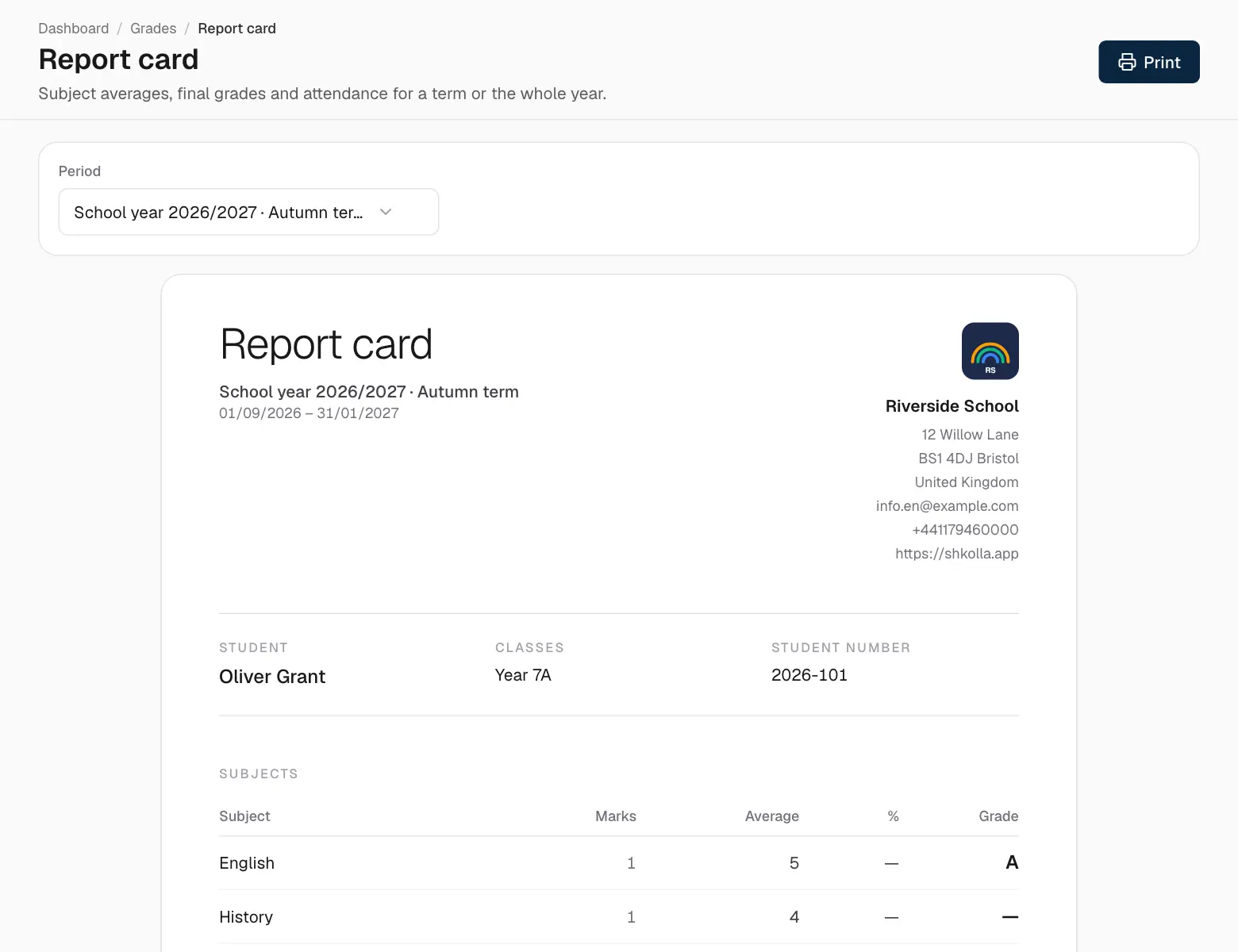 A report card.