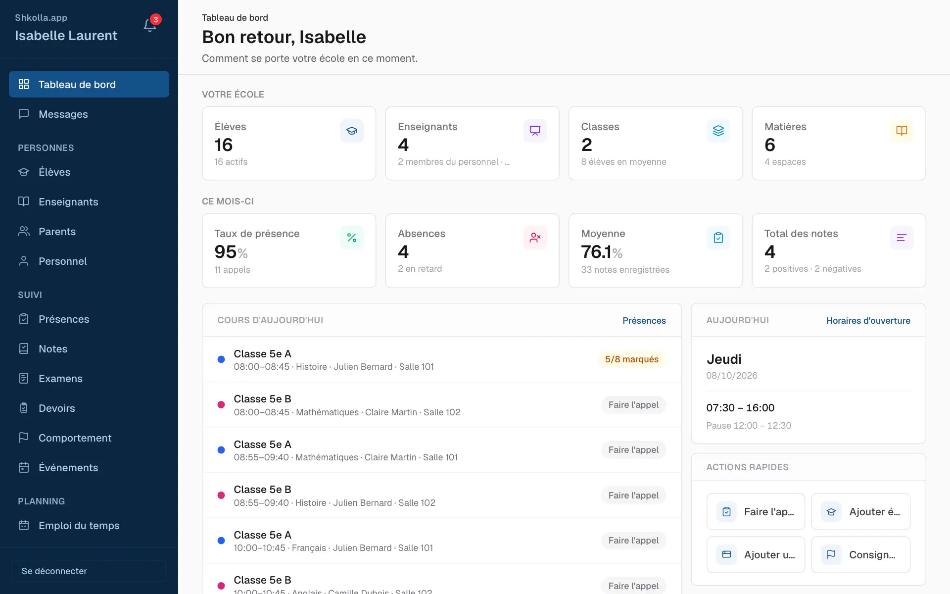 Votre tableau de bord et la barre latérale.