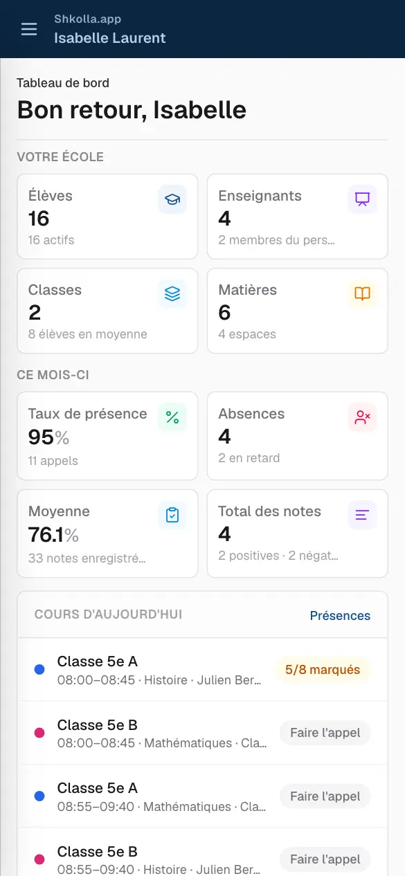 Shkolla.app sur un téléphone.