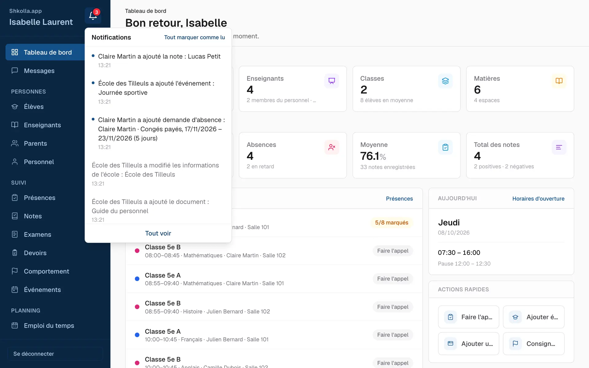 Vos dernières notifications.