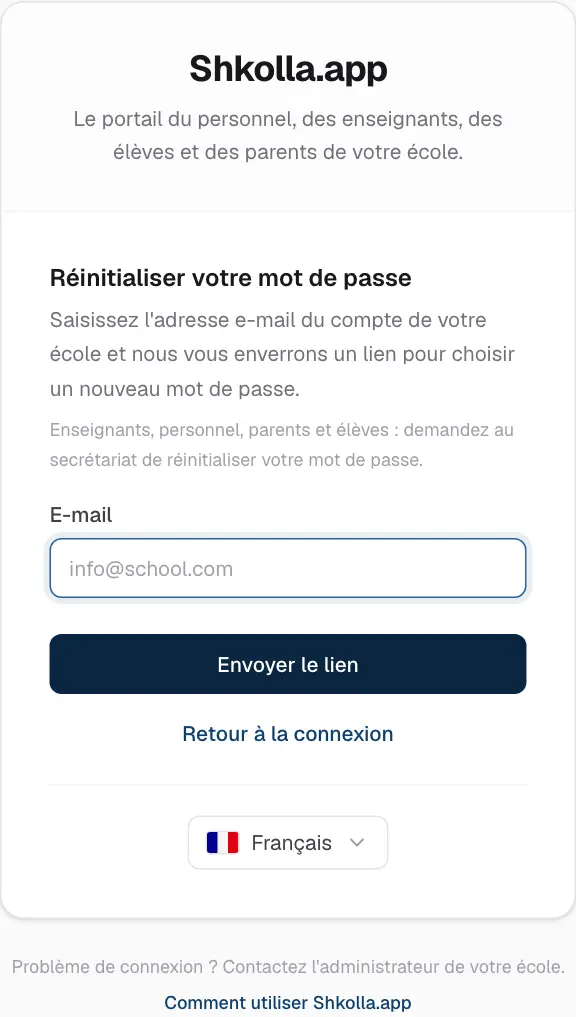 Demander un lien de réinitialisation.