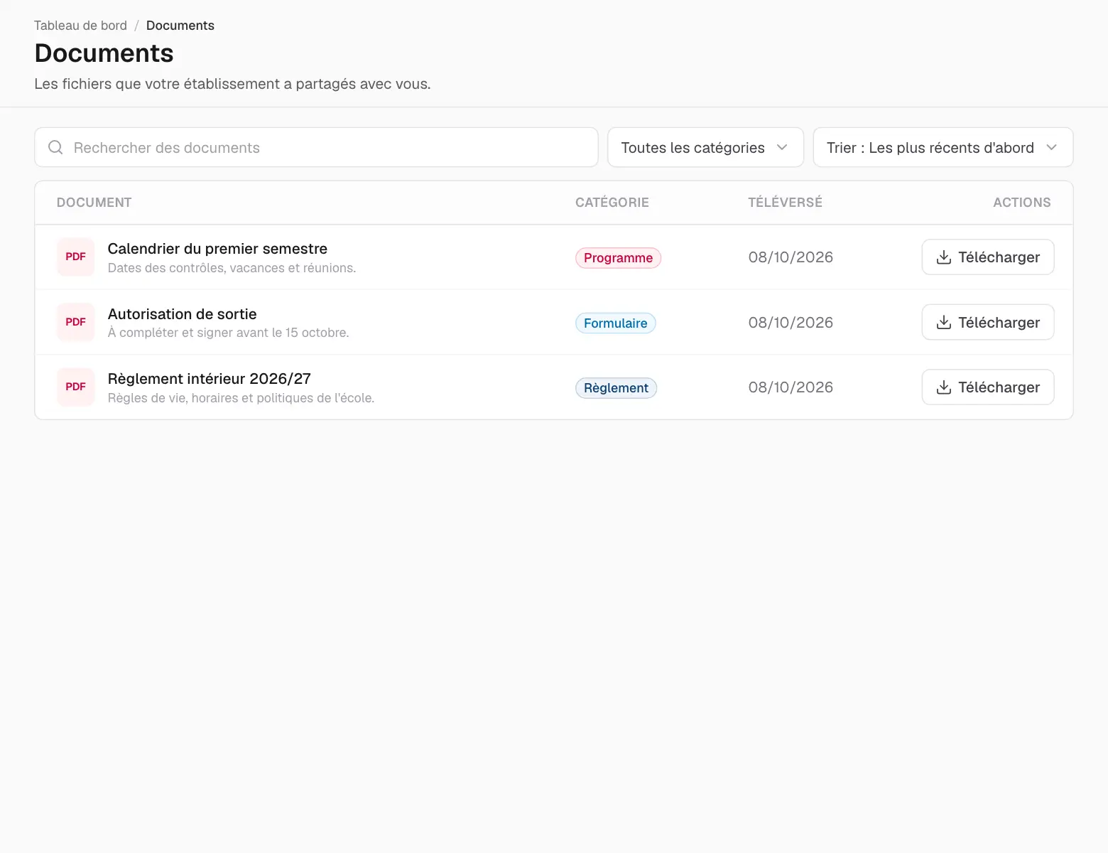 Les documents partagés avec vous.