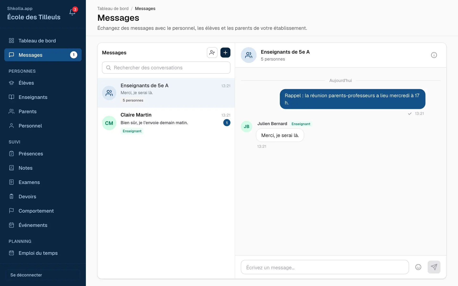 Les messages.