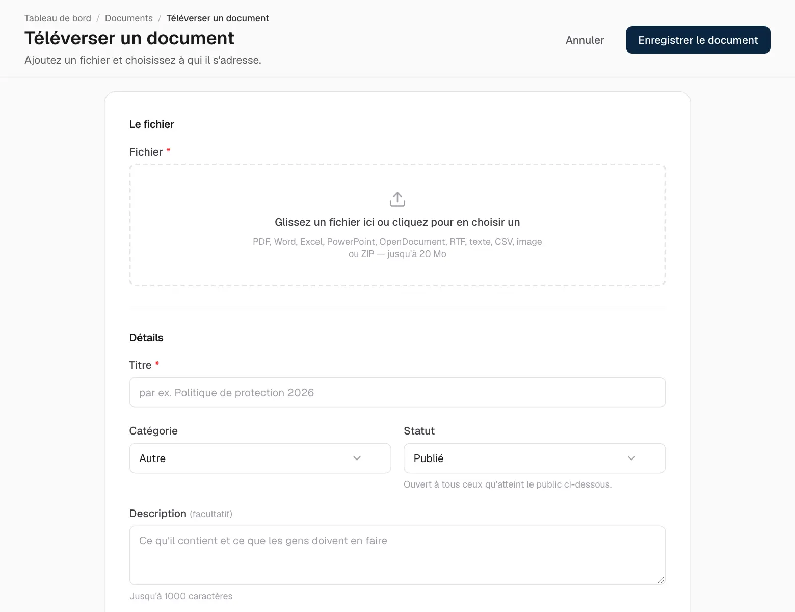 Déposer un document.