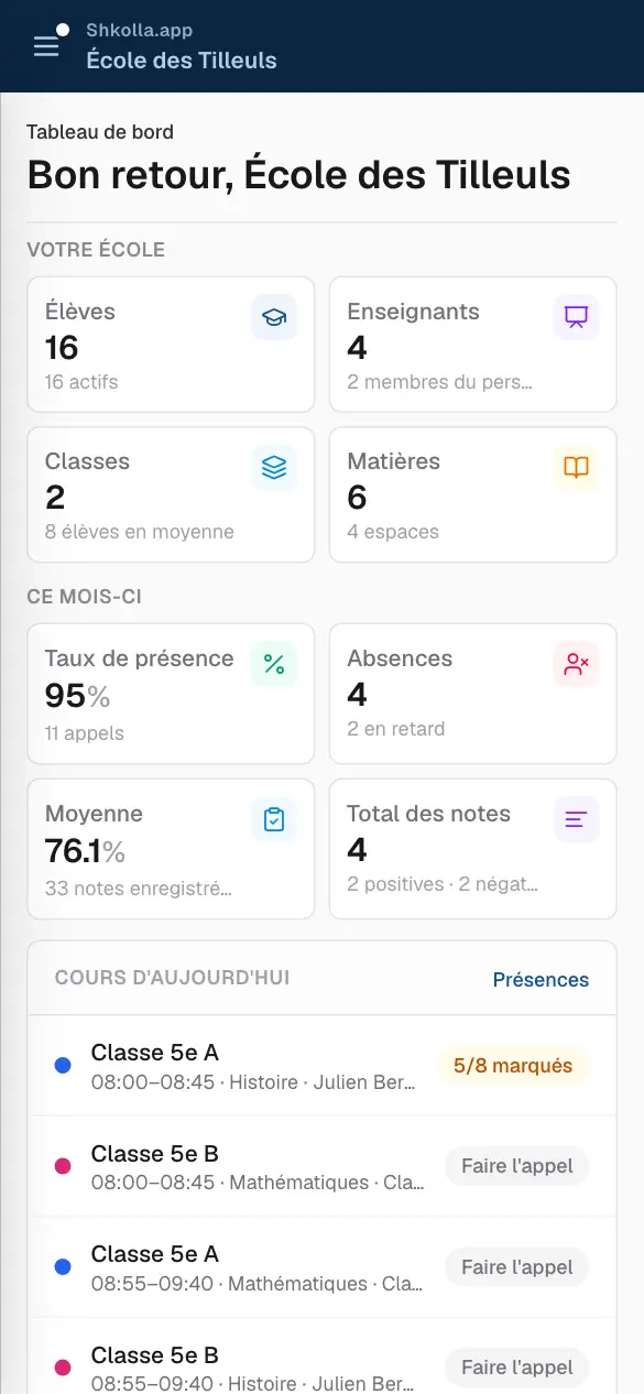 Shkolla.app sur un téléphone.
