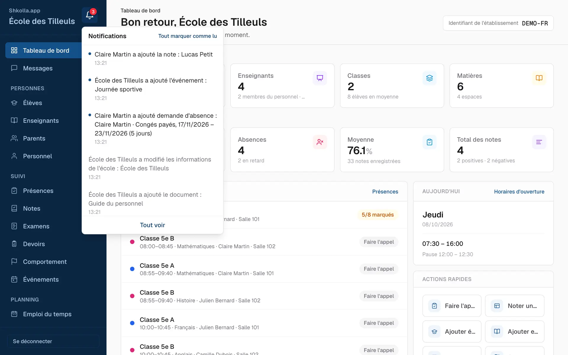 Vos dernières notifications.