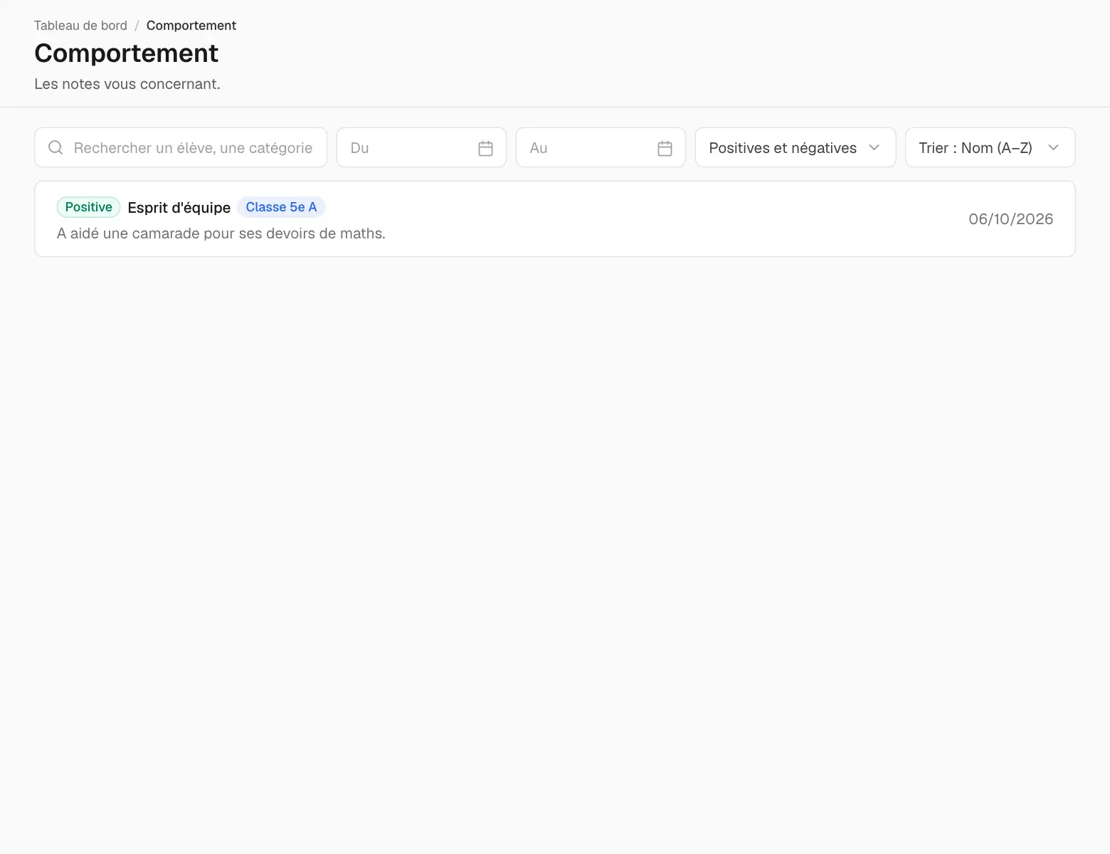 Les remarques de comportement.
