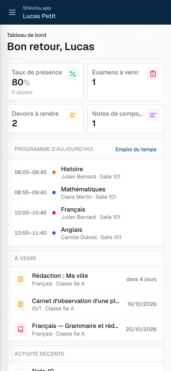 Shkolla.app sur un téléphone.