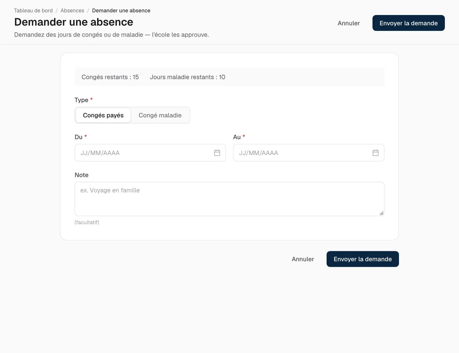 Demander un congé.
