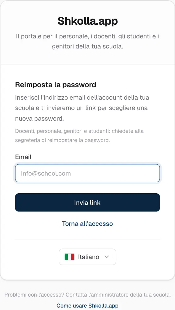 Richiedere un link di reimpostazione.