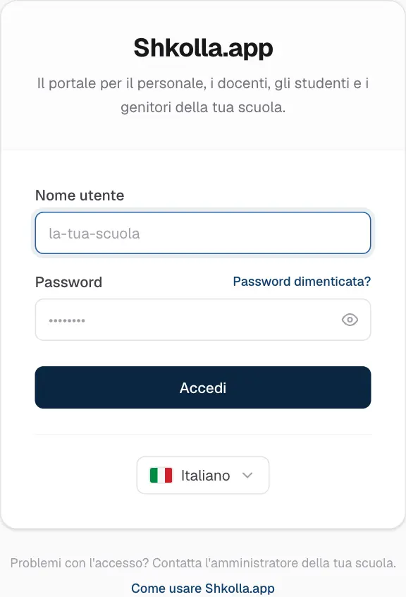 La pagina di accesso.