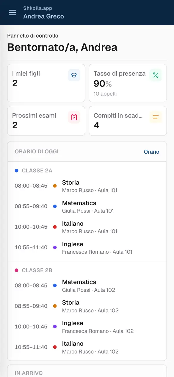 Shkolla.app sul telefono.
