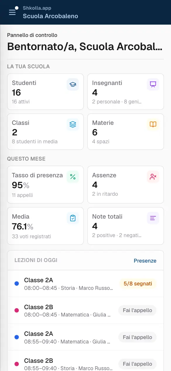 Shkolla.app sul telefono.