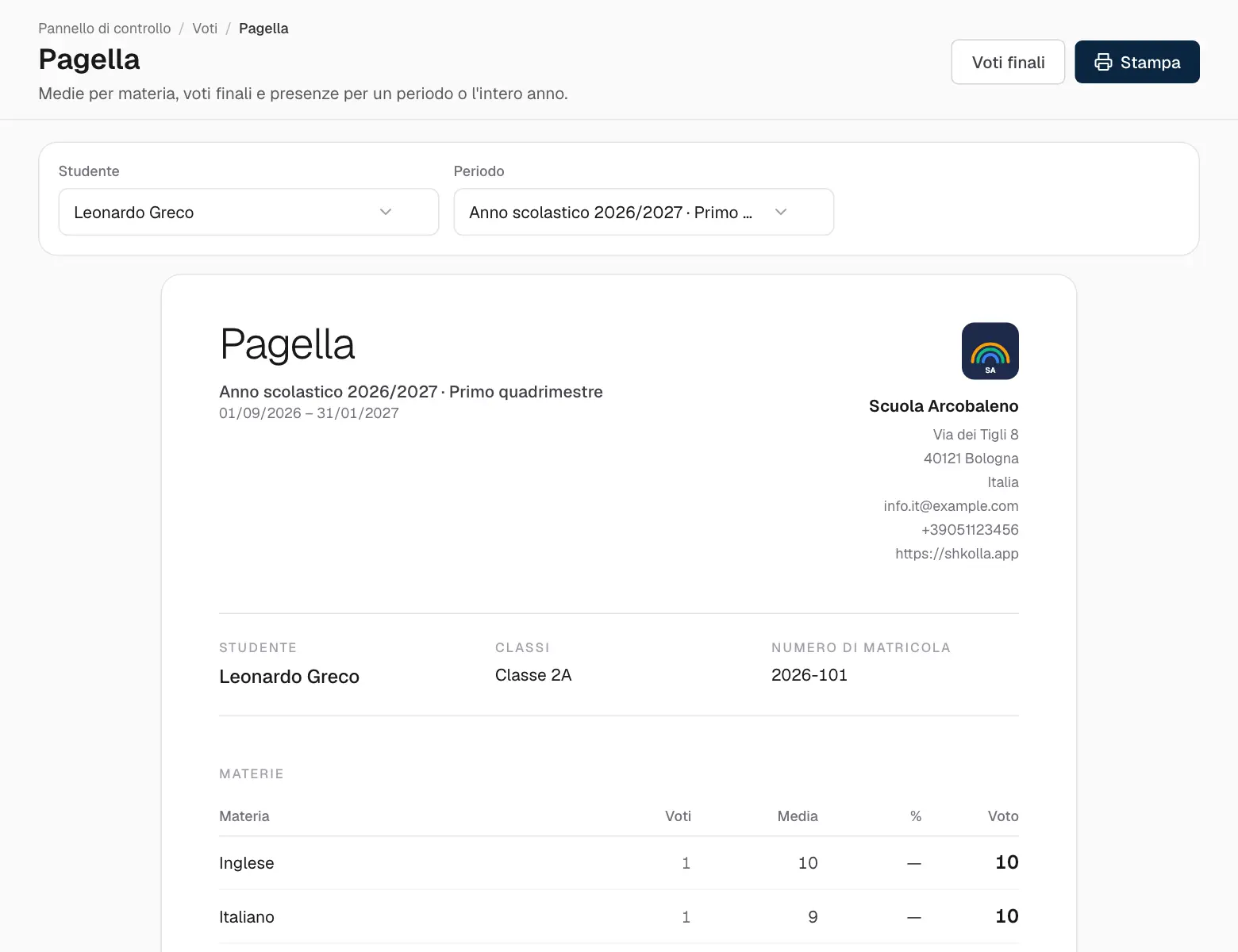 Una pagella.