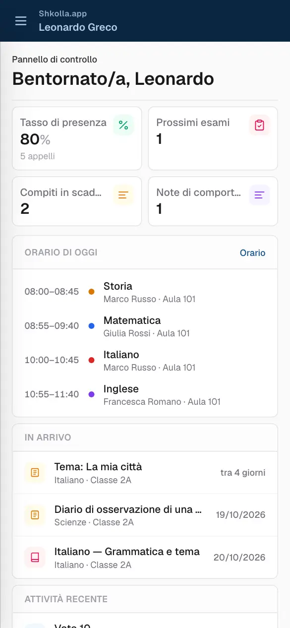 Shkolla.app sul telefono.