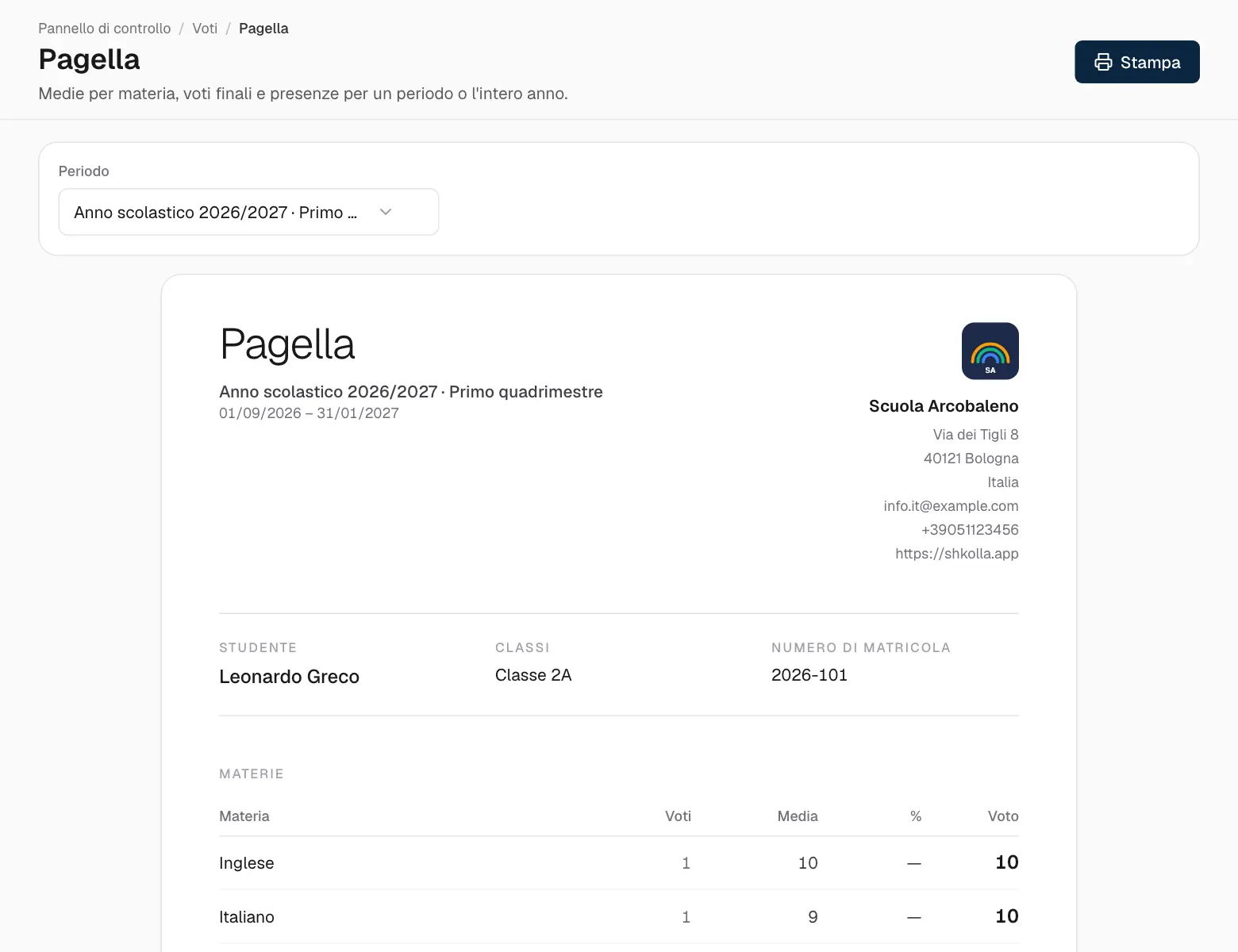 Una pagella.