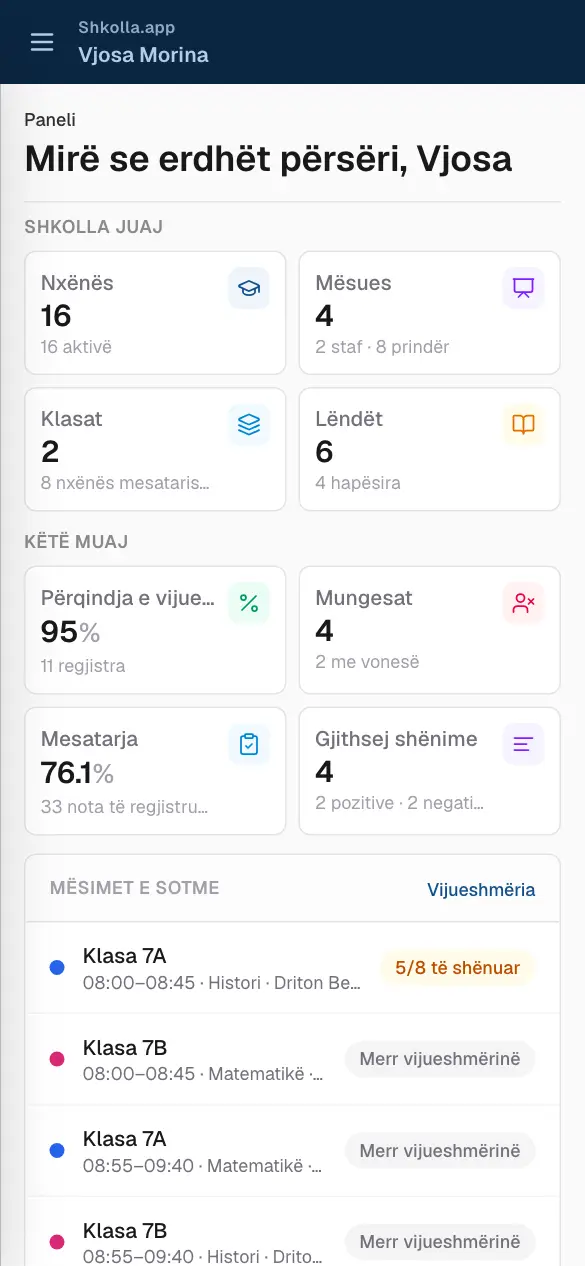 Shkolla.app në telefon.
