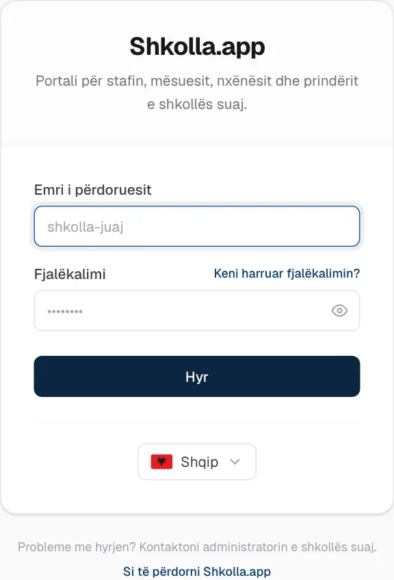 Faqja e hyrjes.