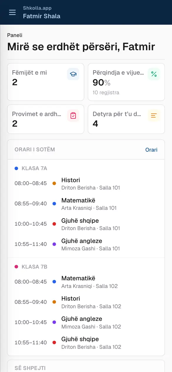 Shkolla.app në telefon.
