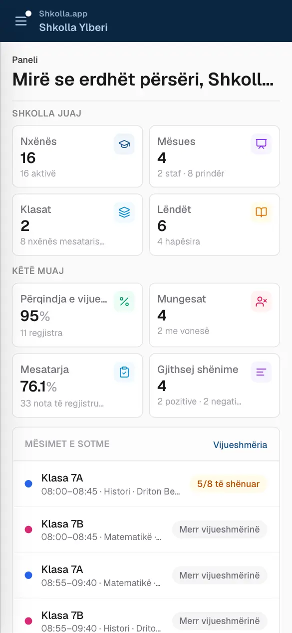 Shkolla.app në telefon.