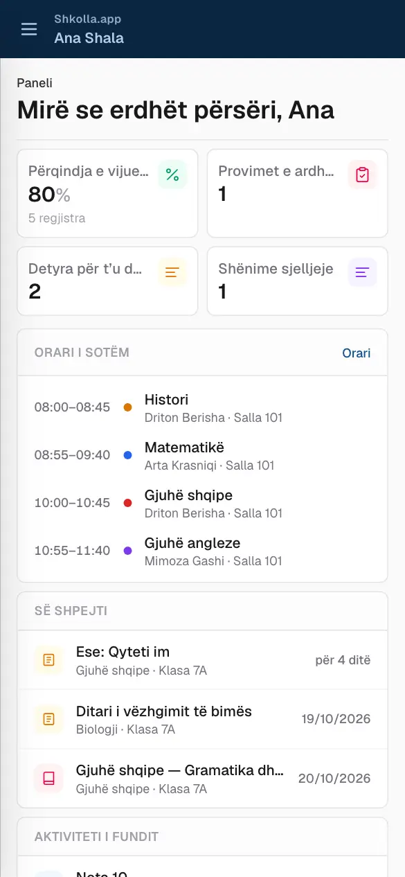 Shkolla.app në telefon.