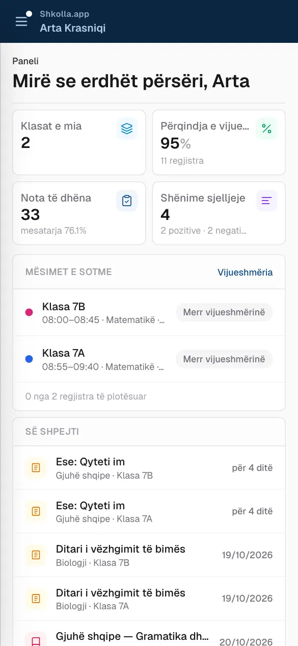 Shkolla.app në telefon.