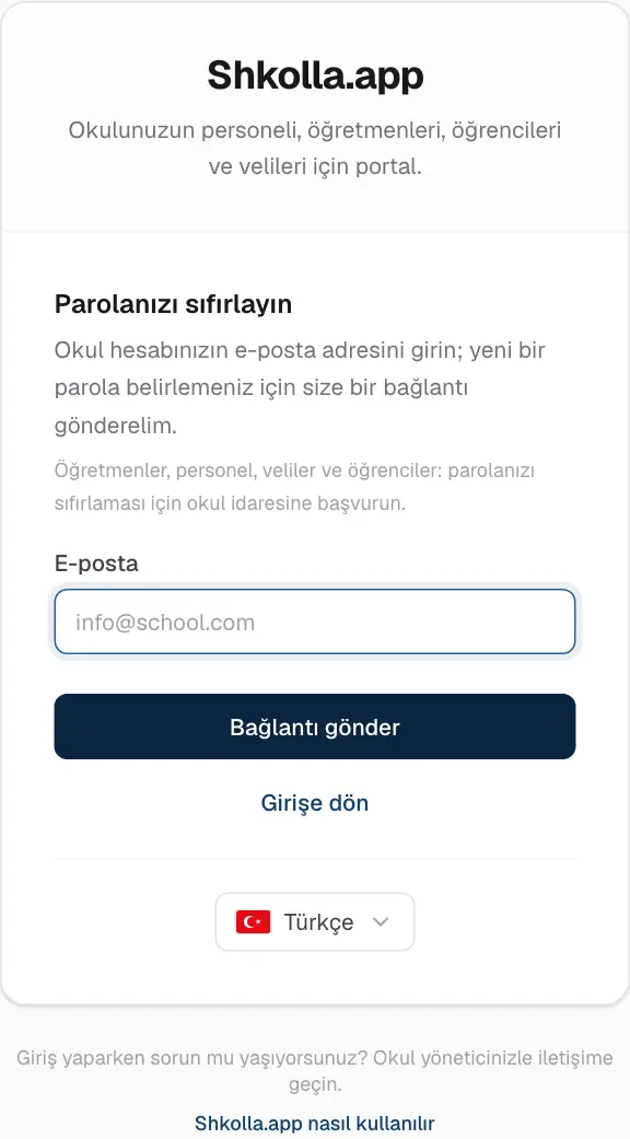 Sıfırlama bağlantısı istemek.