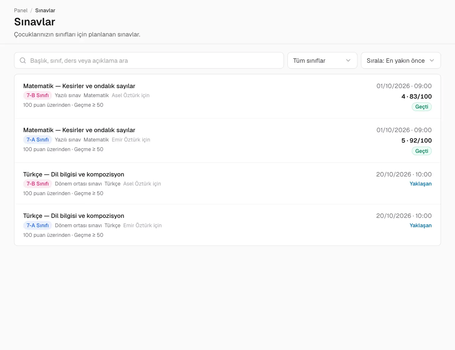 Sınavlar.